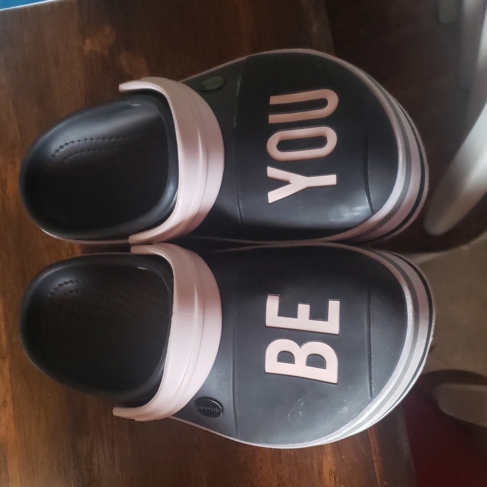 Great used condition. Be You platform crocs. Black and white